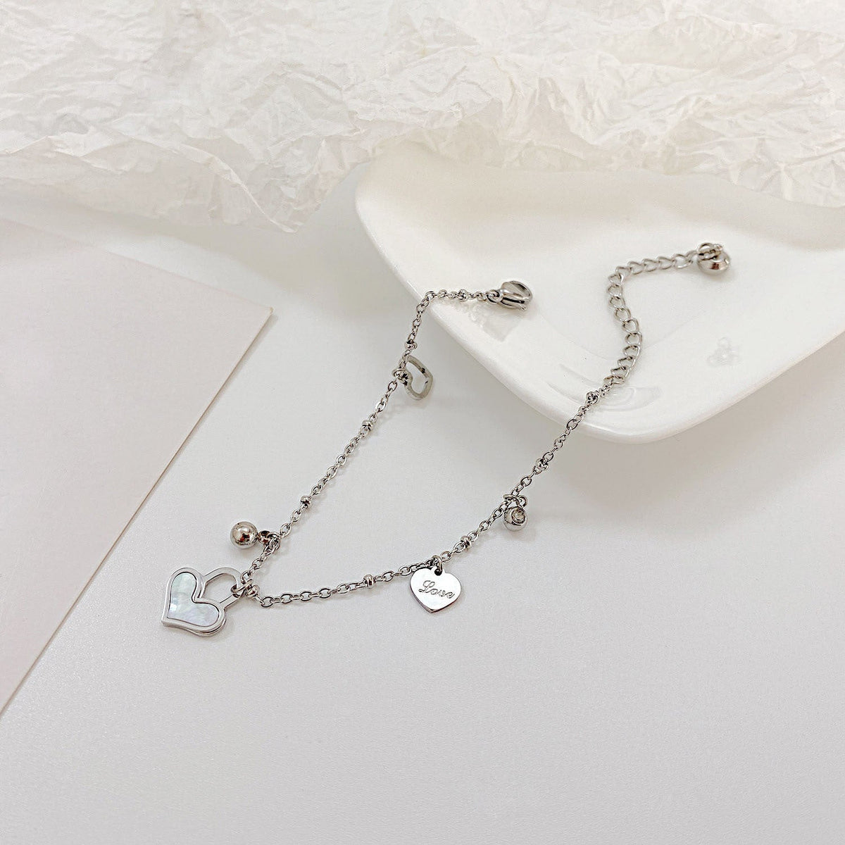 Women's Commuter Titanium Steel Light Luxury Couple Bracelets - S083-Heart Shell Bracelet Steel Color MegaBDM