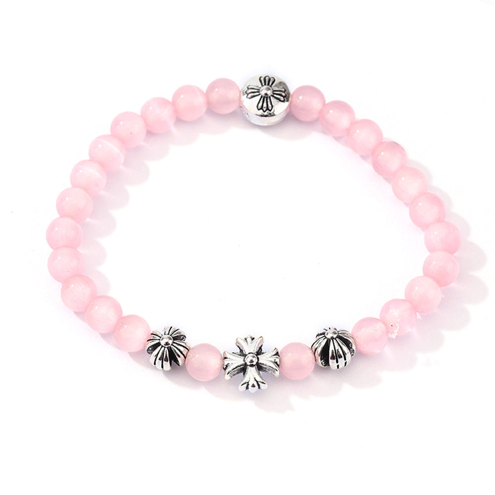 Opal Cross Beaded Simple Fashion Retro Girlfriends Bracelet - E-659 Pink Style MegaBDM