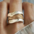Women's & Men's Steel Wire Wide Face Personality Trendy Cool Ring - Electroplating Real Gold Sandblasting Two-Color (Copper Type / US Code No. 8 MegaBDM