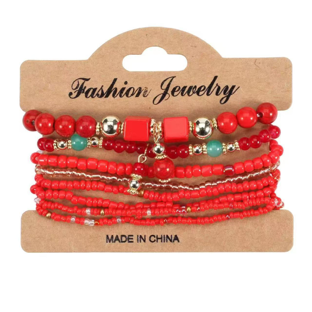 Trendy Unique Bohemian Elastic Bead Creative Bracelets - DC2038-5 Red MegaBDM