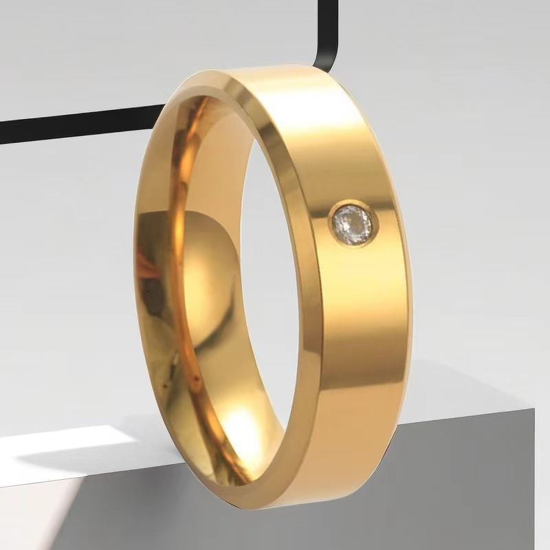 Steel Couple Pairs Of Wind Diamond Niche Simple Rings - 11-A-1 Gold 6mm / No. 6 MegaBDM