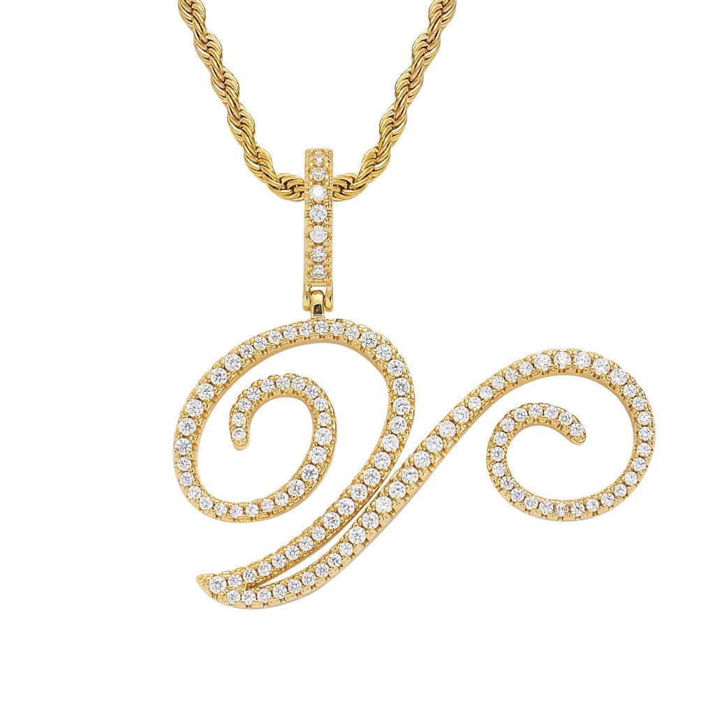 Body Grass English Letter Gold Inlaid Pendants - V (Gold) 60cm Hemp Flowers Chain MegaBDM