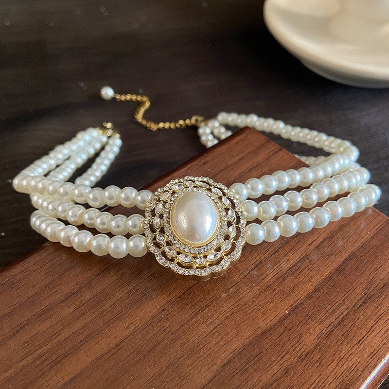 Pearl Short Design Rhinestone Collar Temperament Necklaces - X3233 Necklace-White MegaBDM