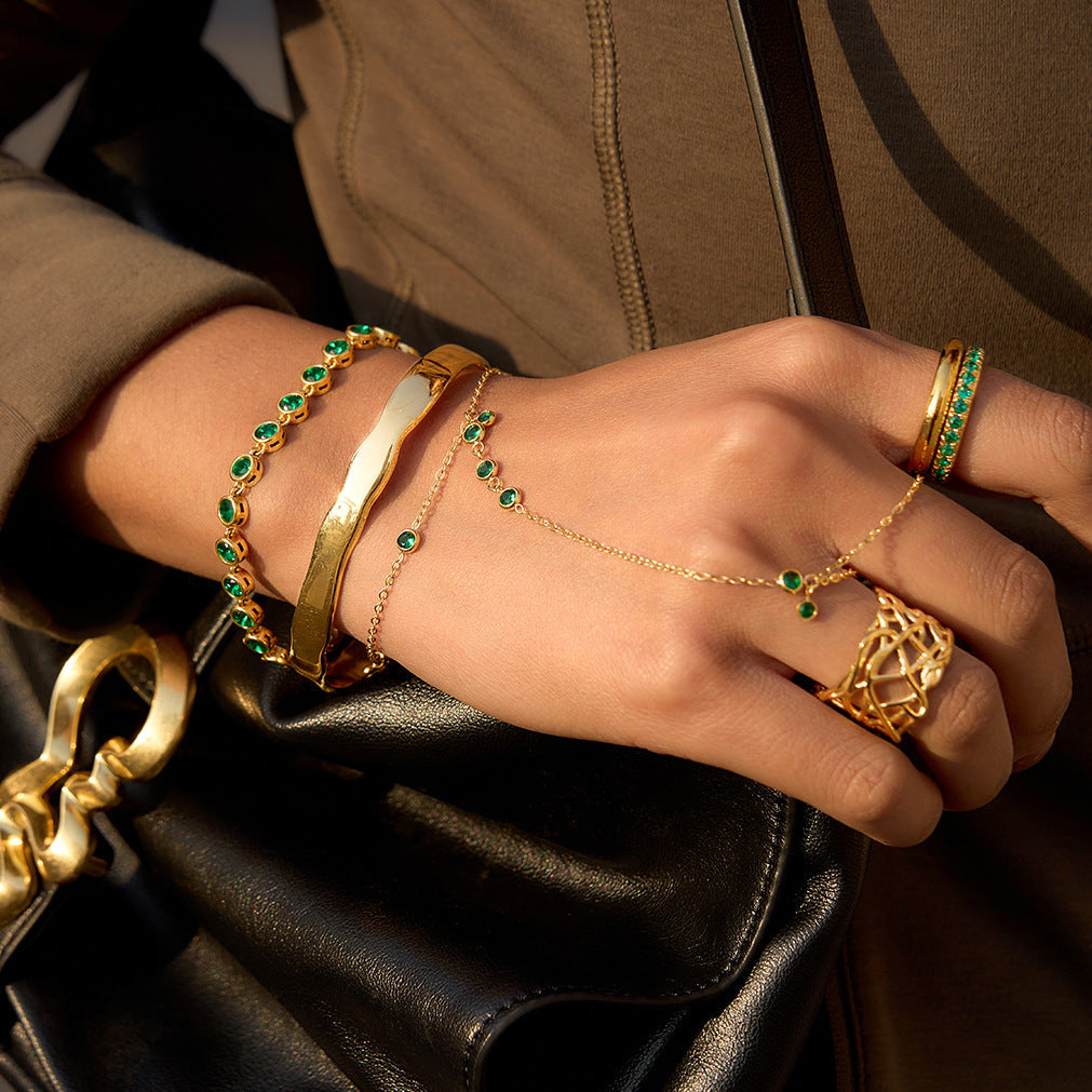 Ding Stainless Steel Green Diamond Female Light Luxury Minority Titanium Bracelet MegaBDM