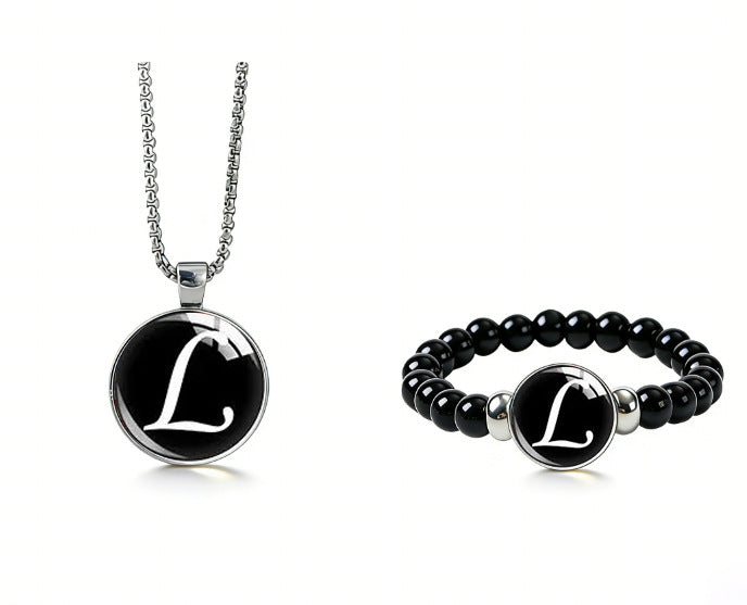 Women's Fashionable Black Time Stone With English Letters Necklace - L MegaBDM