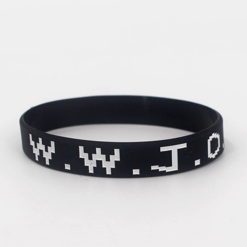 Women's & Men's Sports Style Silicone Concave Color Filling Adult Rubber Wrist Bracelet - Black WWJD Bracelet / Silicone MegaBDM