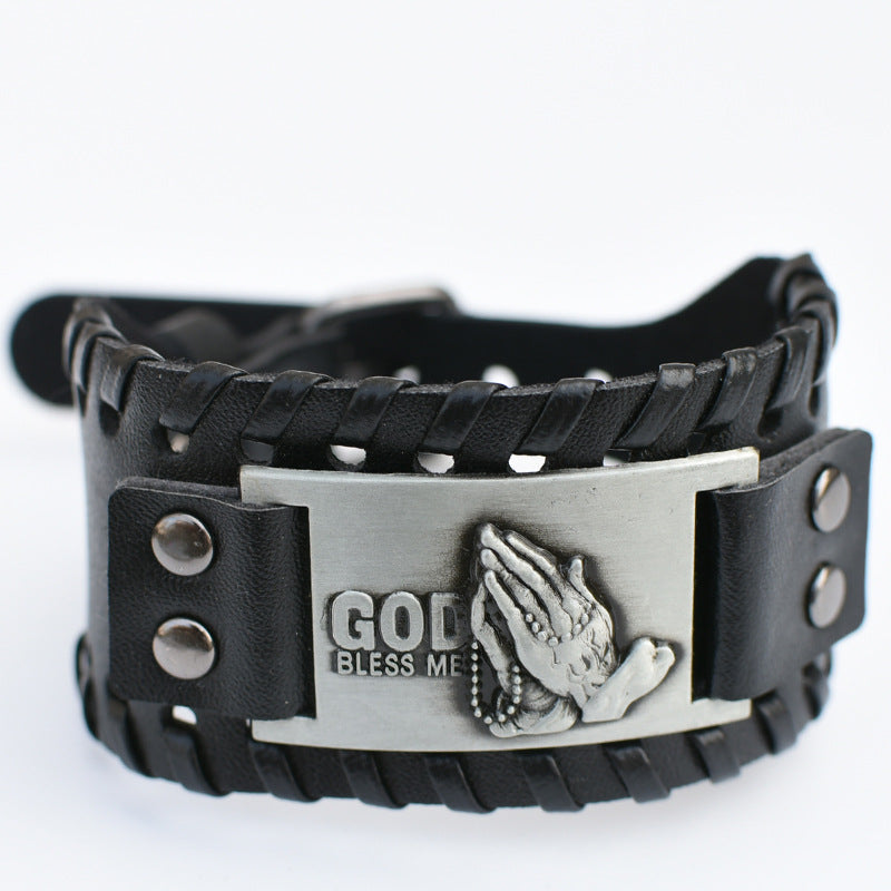 Men's Retro Viking Totem Leather Wolf Head Bear Claw Gossip Lucky Bracelet - 21 MegaBDM