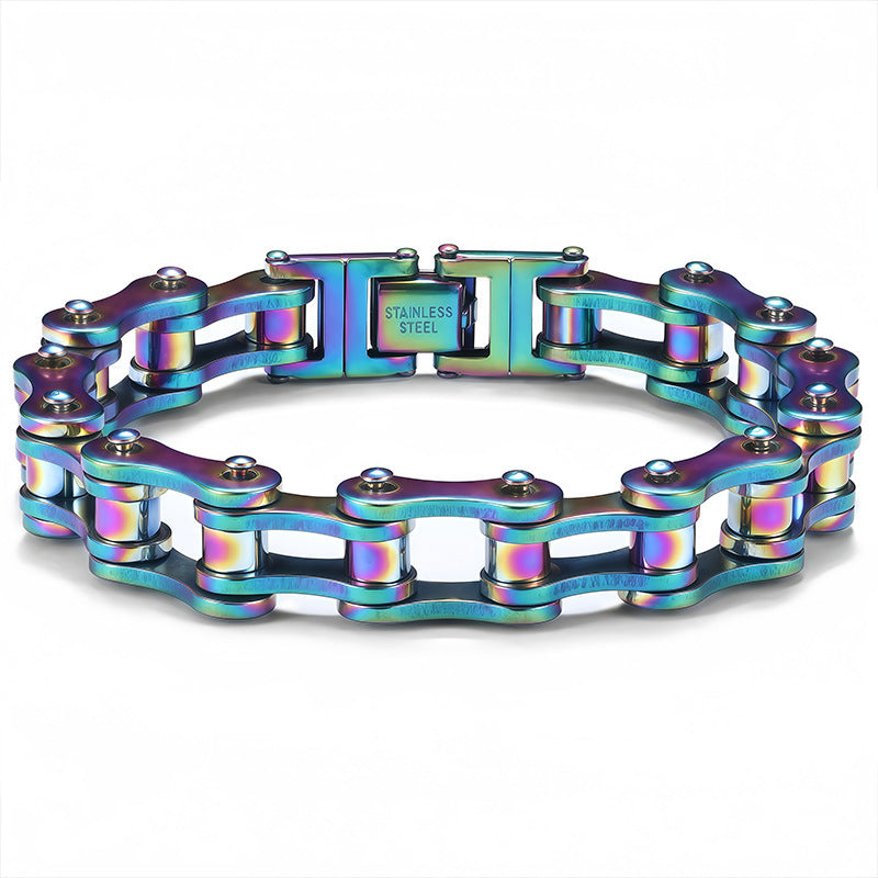 Men's Steel Handmade Motorcycle Punk Bicycle Couple Bracelets - Colorful Color (21.5cm Long and 1.2 Wide) MegaBDM