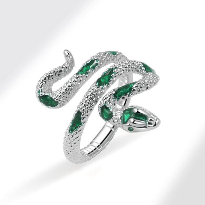 Simple Temperamental Minority Design Trendy Hip Hop Rings - White Gold Color (Green) / Adjustable Opening MegaBDM