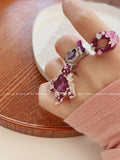 Design Metal Lava Purple Tourmaline Stone Enamel Cold Wind Ring MegaBDM