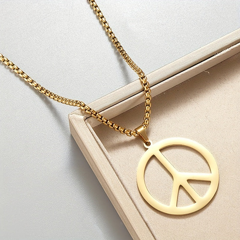 Men's Titanium Steel Stainless Korean Style Sweater Chain Peace Necklace - Gold MegaBDM