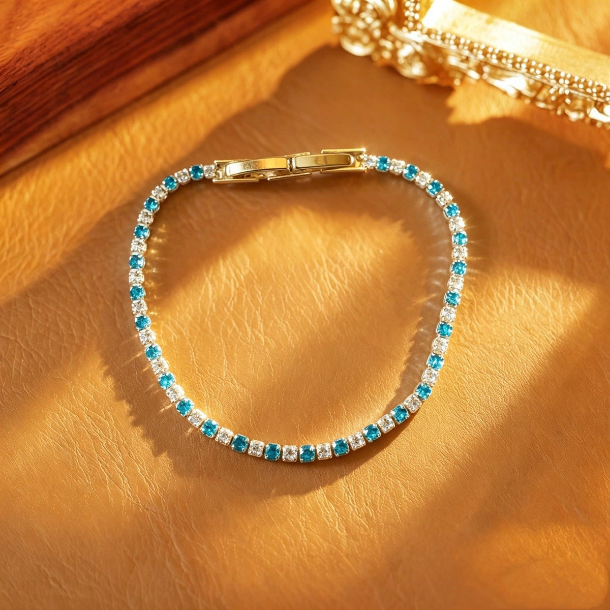 Affordable Luxury High-grade Single Row Diamond Bracelet - Sea Blue Bracelet F273 MegaBDM