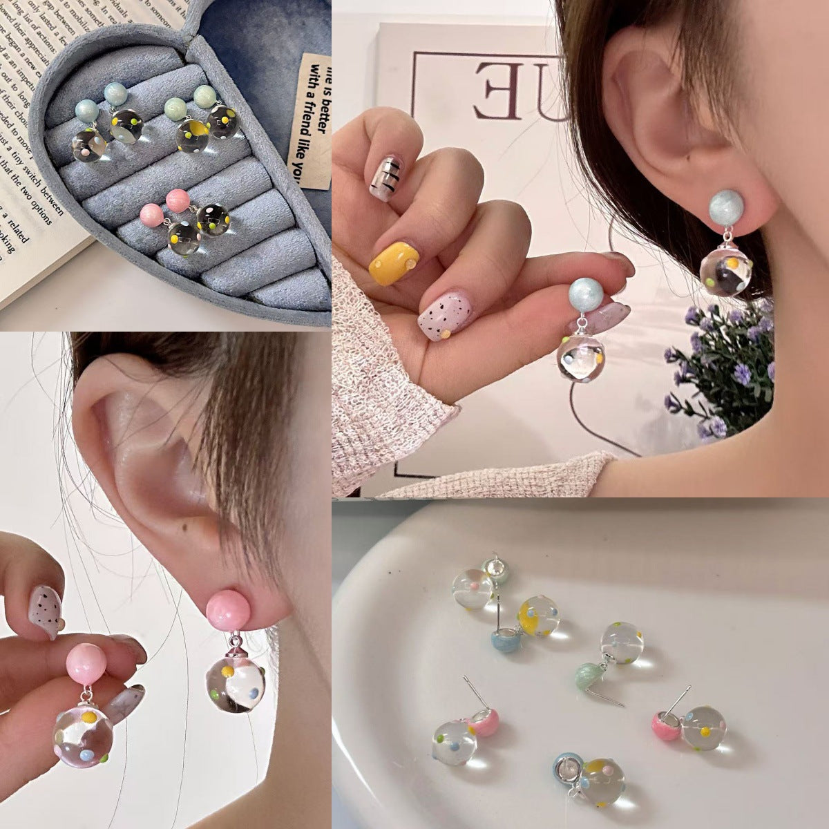 Artsy Dopamine Color Polka Dot Transparent Ball Super Stud Earrings MegaBDM