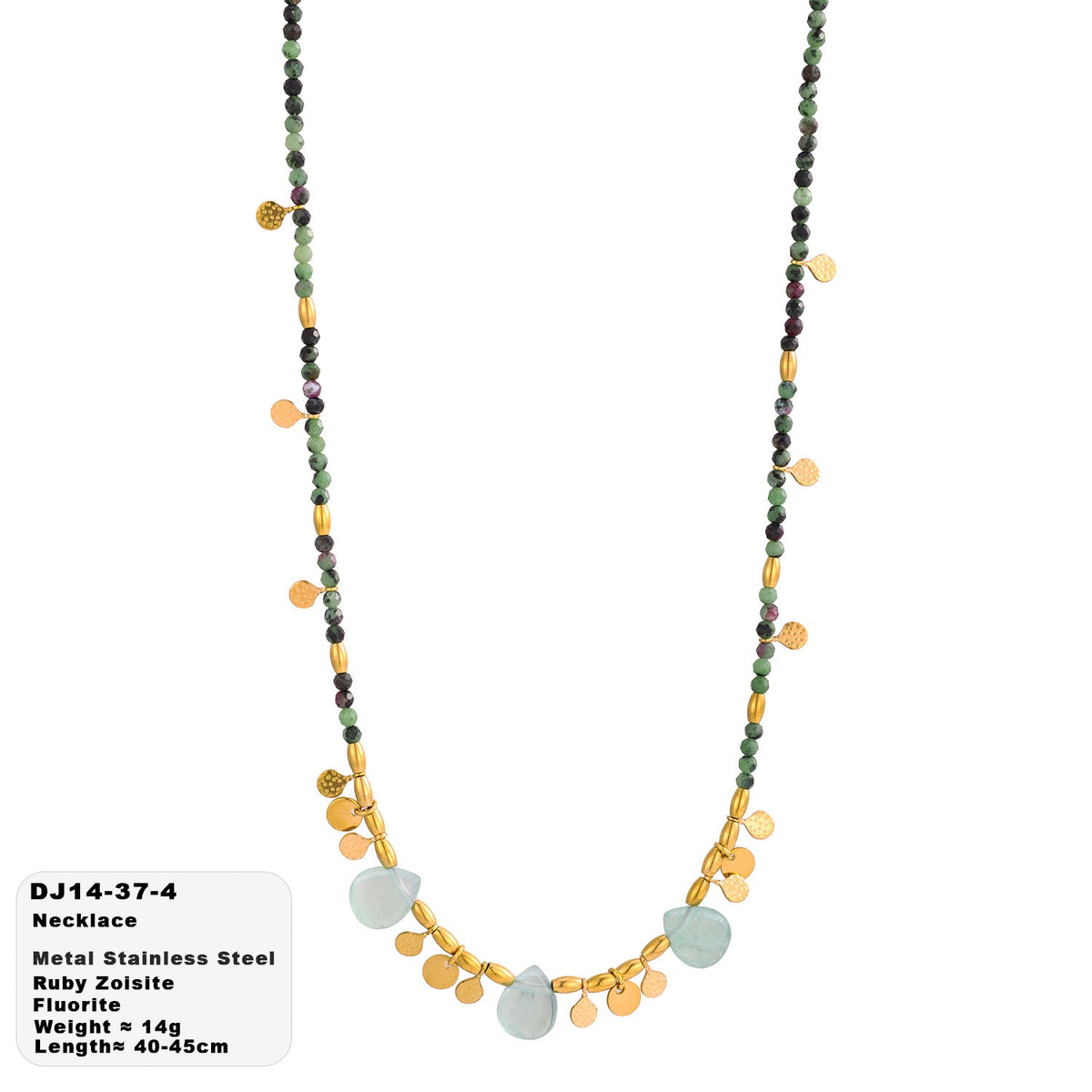 Women's Green Natural Stone Seaside Beach Style Water Necklace - 14-37-4 MegaBDM