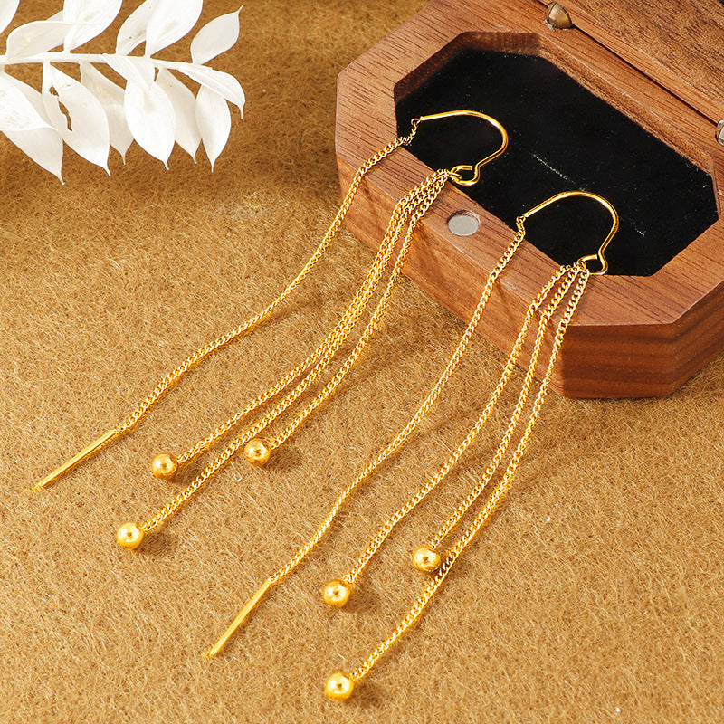 Women's High-grade Golden Bean Tassel Titanium Steel Long Ear Line MegaBDM
