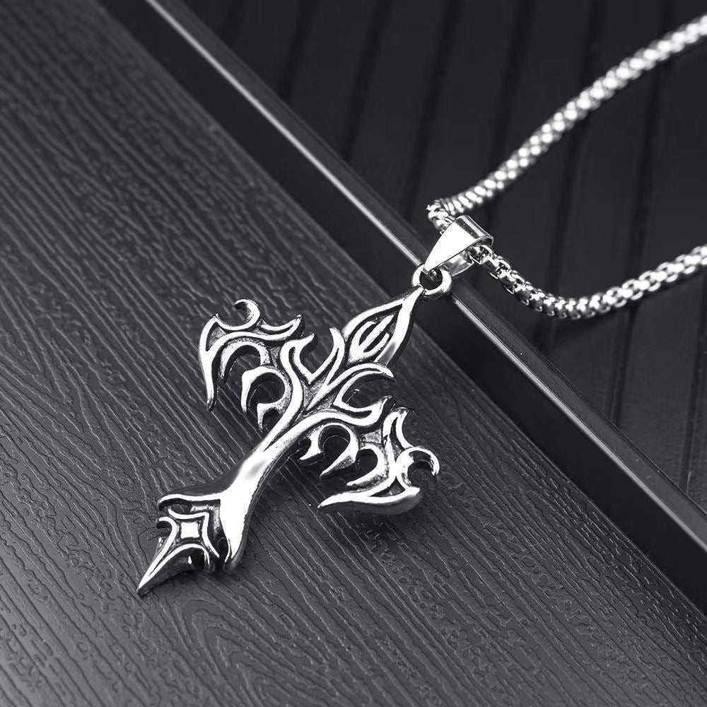 Cool Elegant Unique Alloy Kneeling Cute Pendants - Flame Cross Necklace [Pendant Necklace] MegaBDM
