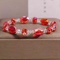 Champagne Gold Shining Cut Crystal Light Luxury Minority High Sense Bracelets - Red Crystal White Tipped Bead MegaBDM
