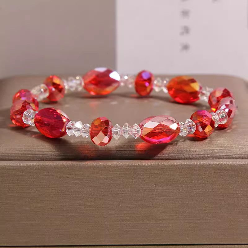 Champagne Gold Shining Cut Crystal Light Luxury Minority High Sense Bracelets - Red Crystal White Tipped Bead MegaBDM