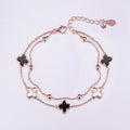 Women's For Light Luxury Minority Exquisite Good-looking Goddess Bracelet - Lucky Double-Layer Four-Leaf Clover-Black (Silver Material) MegaBDM