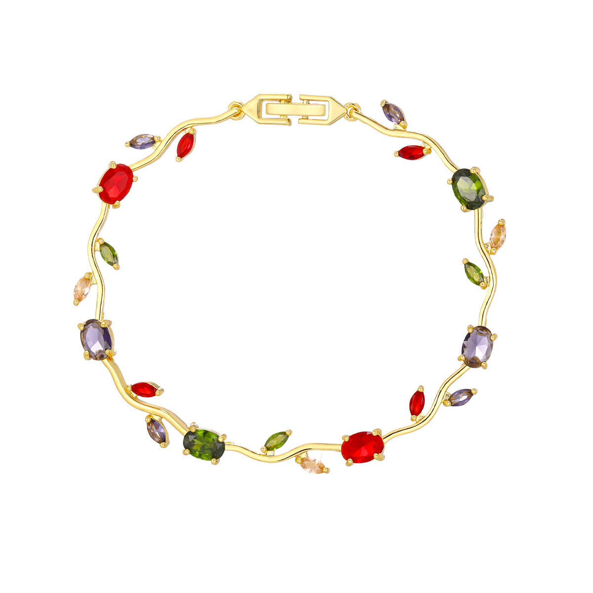 Luxury Style Quality Light Full Diamond Bracelet - Gold; Colored Leaves; Red Green Purple MegaBDM