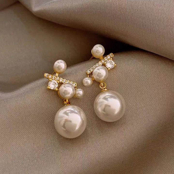 Charming Women's Bow Pearl Light Luxury Earrings - 13# Stitching Pearl Zircon Stud Earrings MegaBDM