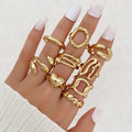 Women's Exaggerated Personalized Gold Irregular Oval Heart-shaped Open Rings - 8-Piece Set HS2099-12 MegaBDM