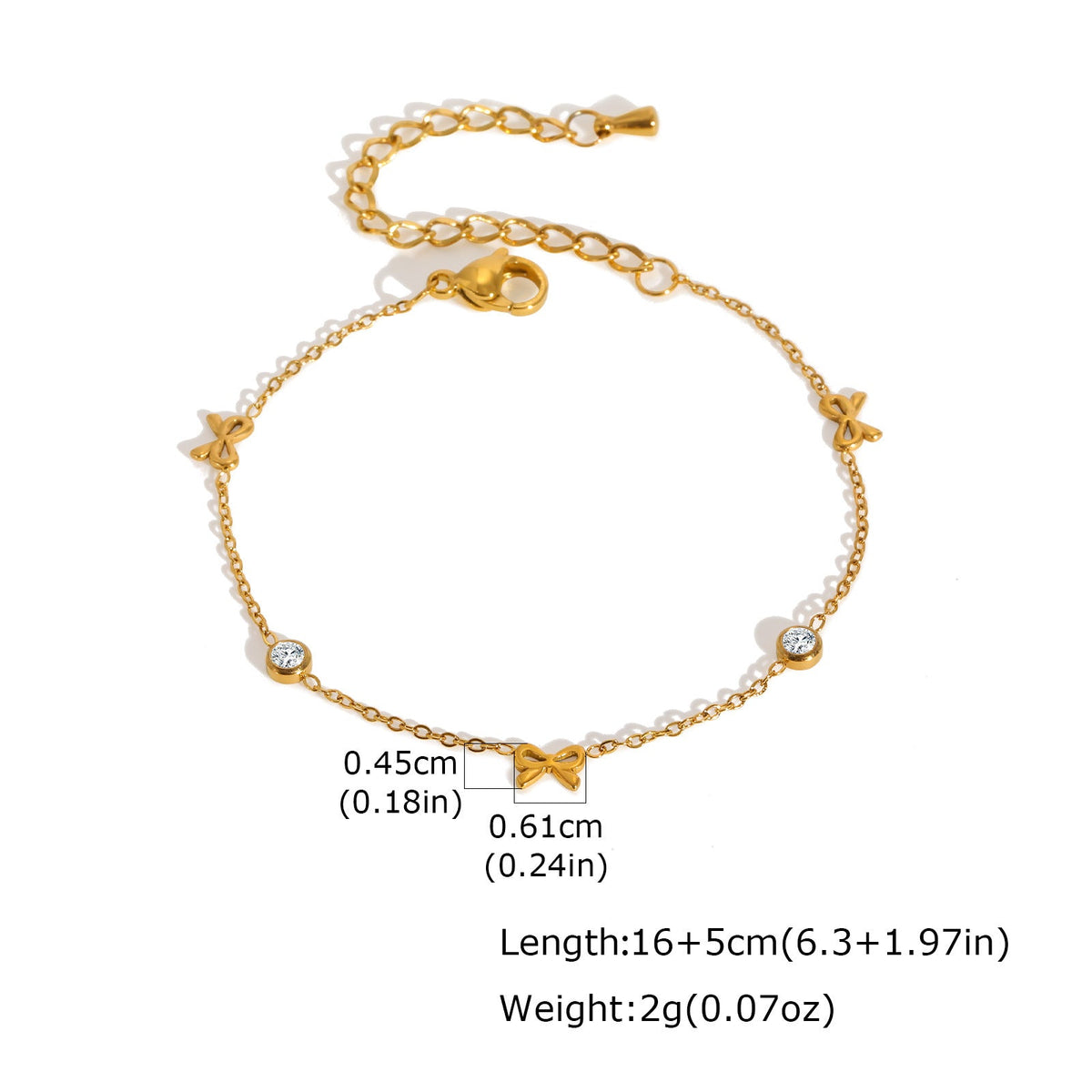 Women's Stainless Steel Flat Cross Chain Zircon Bow Bracelet - Style 1 MegaBDM