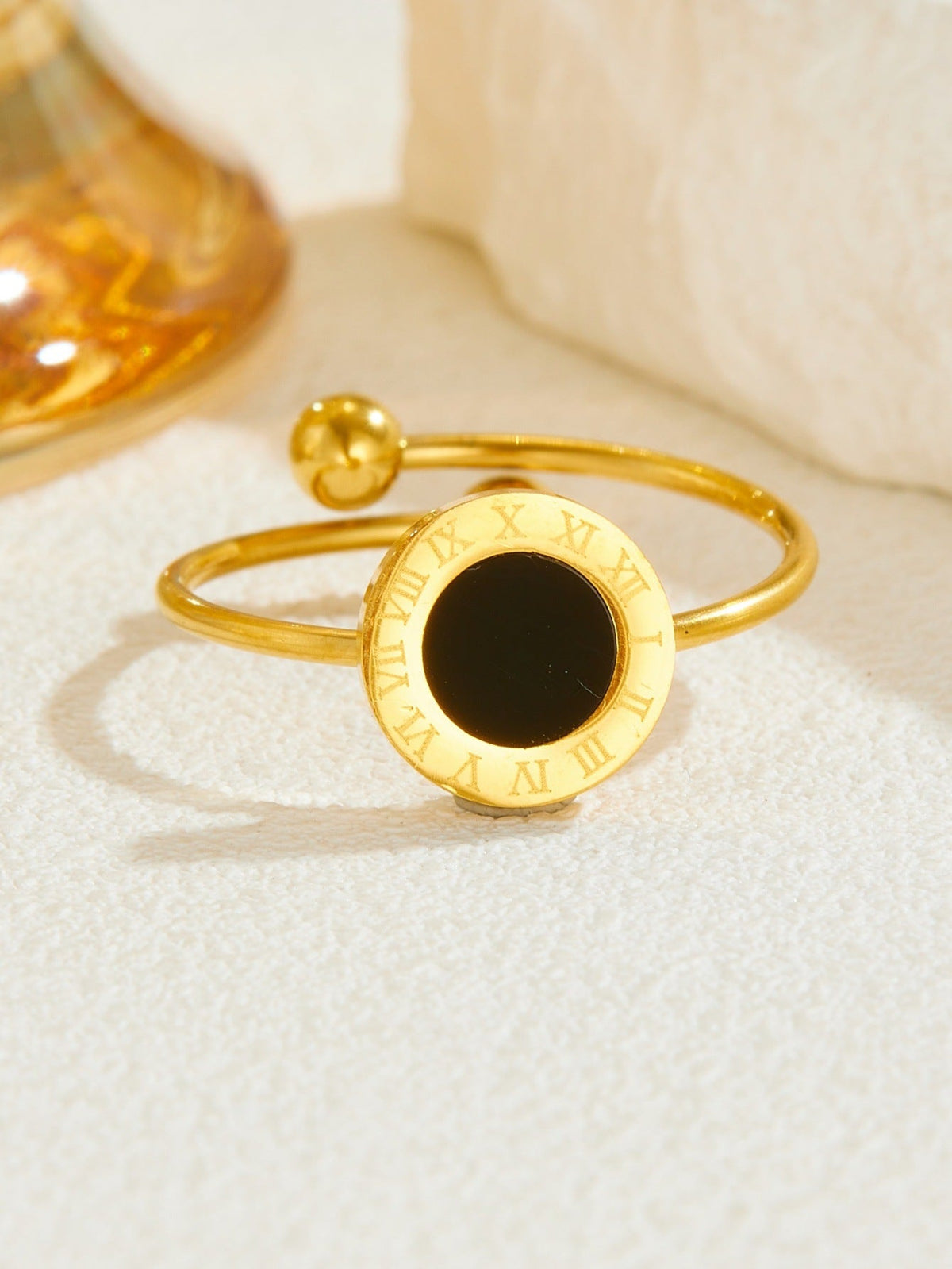 Steel Shell Open Advanced Titanium Electroplated Tassel Ring - Black round Open Ring-Gold D210 MegaBDM