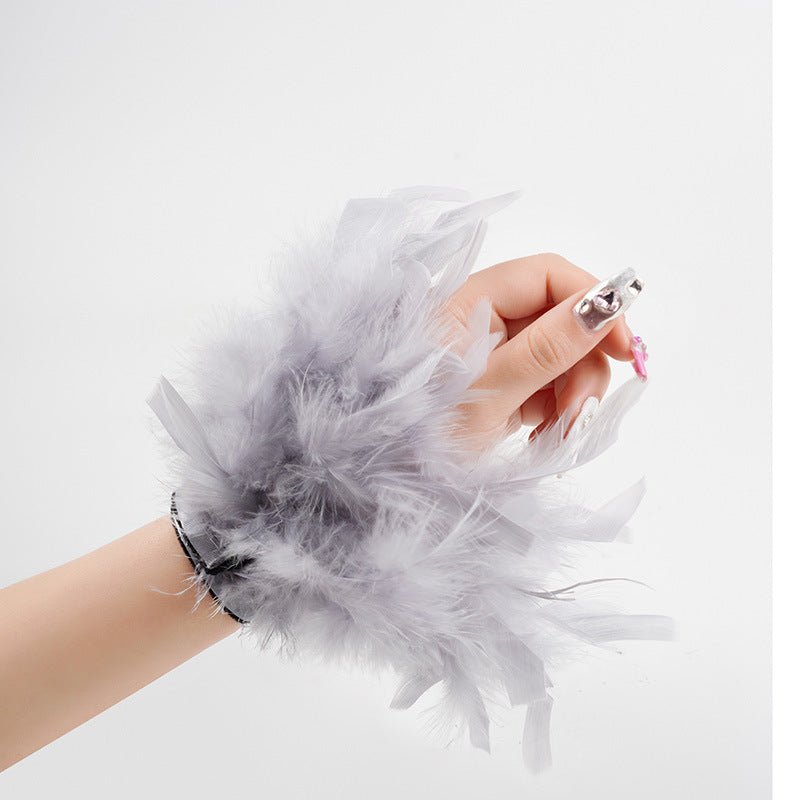 Turkey Feather Colorful Pop Hair Band Bracelet - Light Gray MegaBDM
