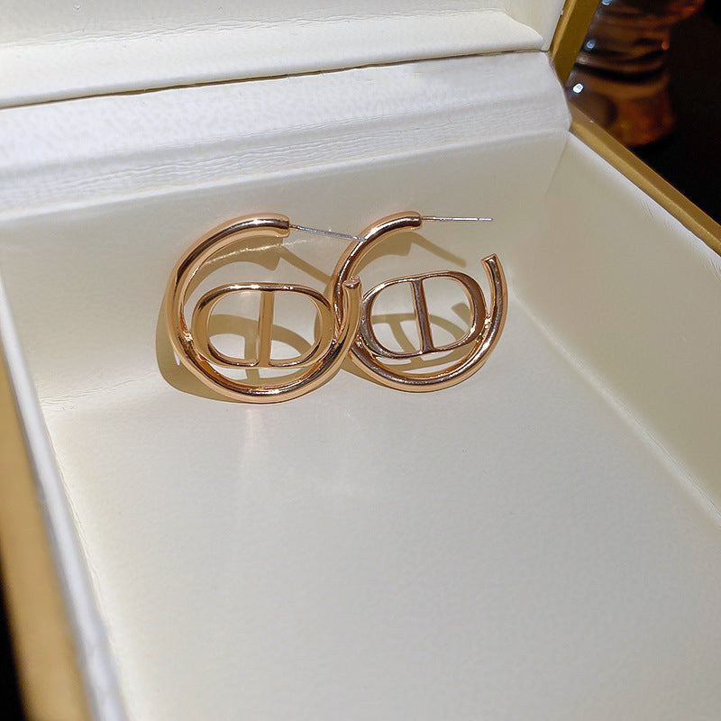 Women's Needle Round Curved Geometric Ear Retro Personalized Temperamental Light Luxury Earrings - 10# Silver Needle-Gold MegaBDM