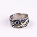 Cross Star Inlaid Blue Zirconium Open Starry Male Ring MegaBDM
