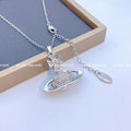 Women's Romantic Queen Mother Planet Three-dimensional Saturn Crystal Sweater Chain Necklaces - Cat's Eye Saturn Necklace-White MegaBDM