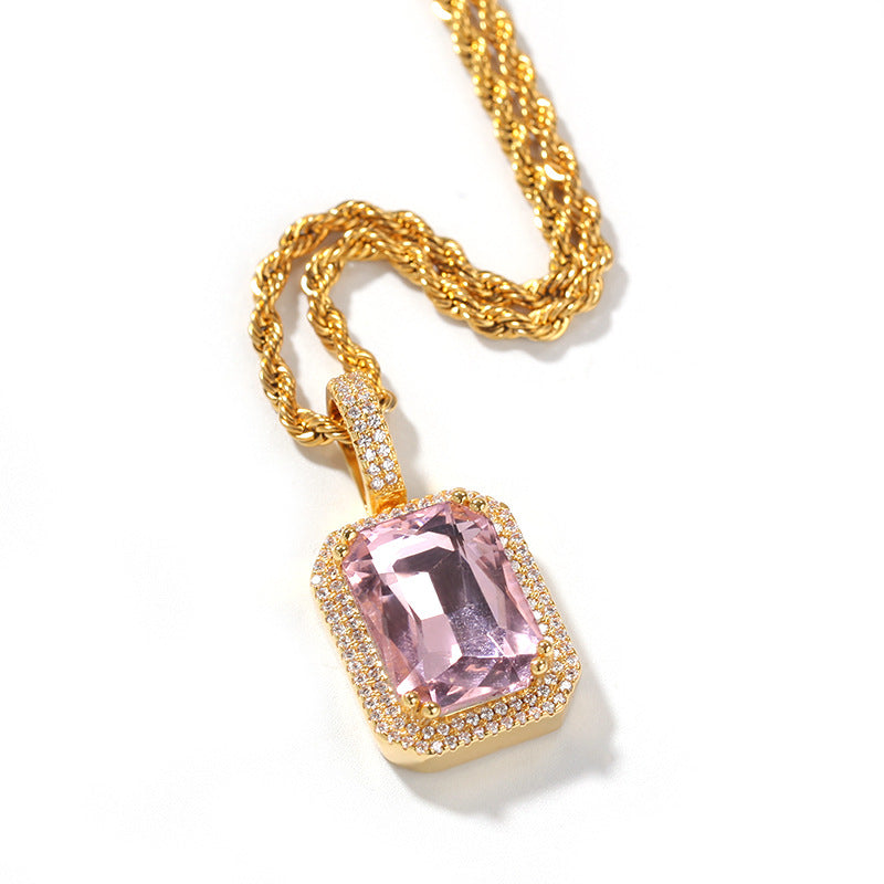 Fluorescent Square Solid Gemstone Niche Bag Necklaces - Gold Powder 3 Mm24inch Stainless Steel Hemp Flowers Chain MegaBDM