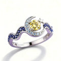 Inlaid Zircon Crescent Tooth Star Moon Creative Water Wave Yellow Ring MegaBDM