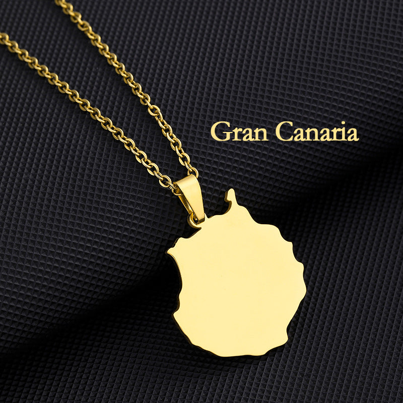 Stainless Steel Spanish Canary Islands Unisex Necklace - Greater Ganali Island Gold MegaBDM