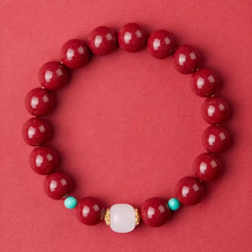 Cinnabar Collection Purple Gold Sand Life Bracelet - Zijin Sand Small Lvzhu Jade Bead Bracelet / 6mm MegaBDM