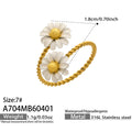 Women's Steel Colored Glass Flower Open Gold Ring - A704-Gold Ring / No. 7 MegaBDM