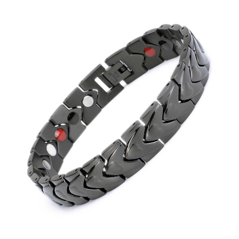 Men's Heart-shaped Titanium Steel Magnet Couple Popular Bracelet - Steel All Black MegaBDM
