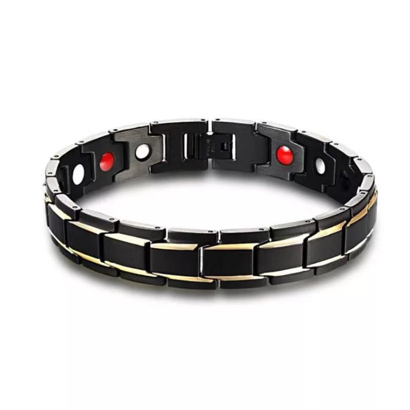 Men's Detachable Magnet Module Couple Magnetic Brace Bracelets - Black and Gold Conventional MegaBDM