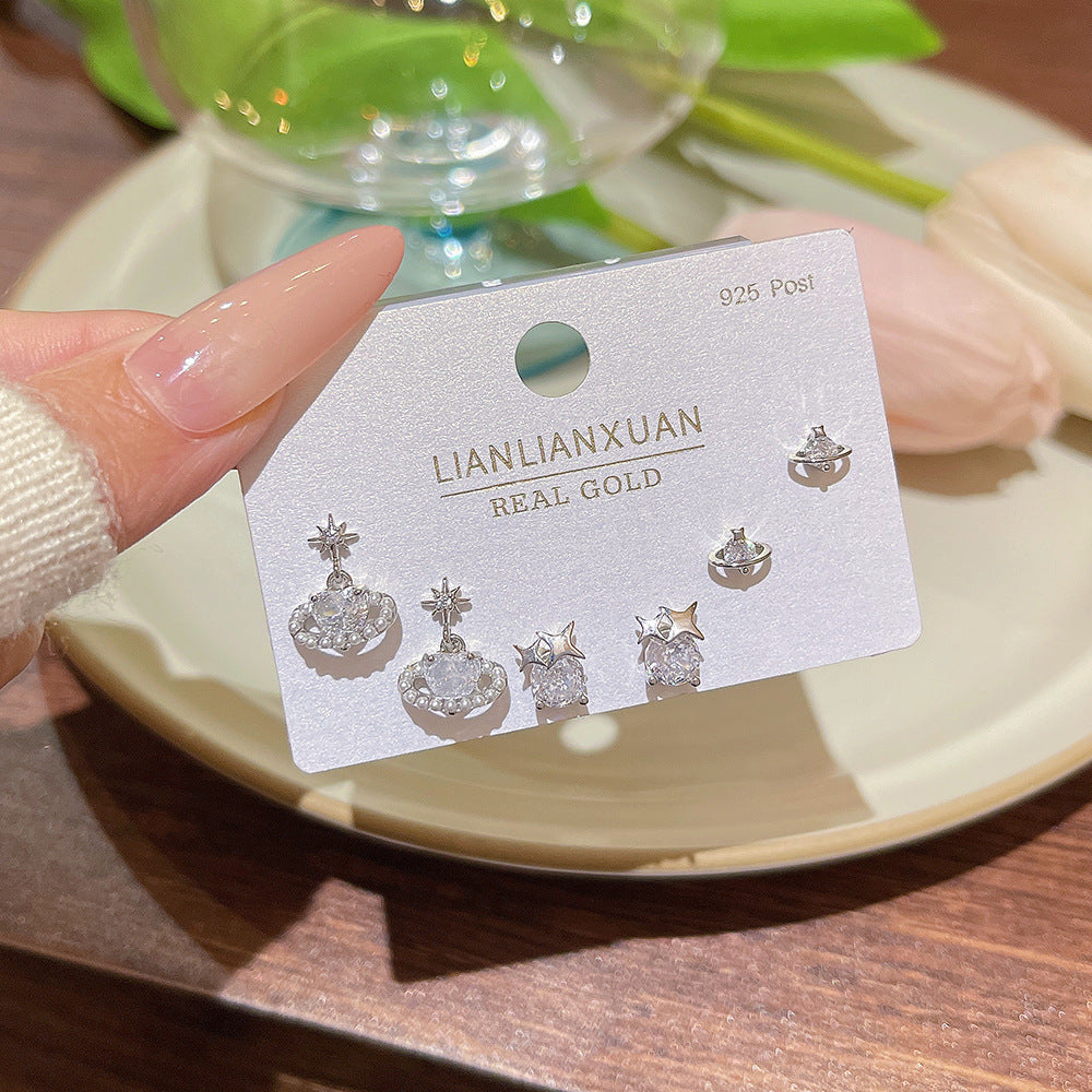 Women's Needle One Card Three Pairs Earings Small Delicate Summer High-grade Stud Earrings - K198 Gold Plating MegaBDM