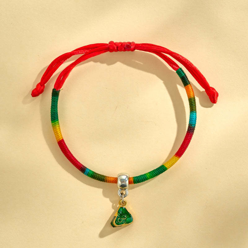 Children's Dragon Boat Festival Colorful Rope Hand-woven Small Bracelets - 75# One Pass Green Zongzi MegaBDM