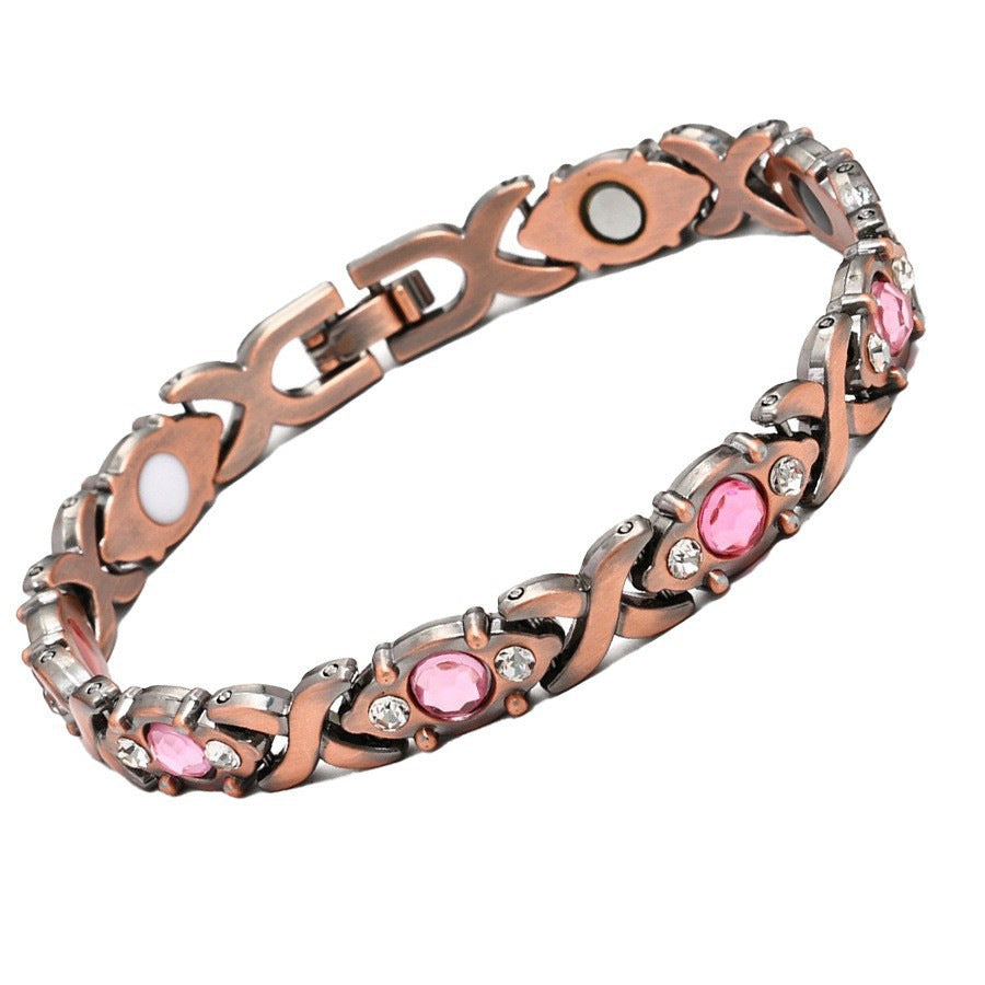 Women's Elegant Water Drop Design Cross Powder Diamond Bracelets - Bronze Cross MegaBDM
