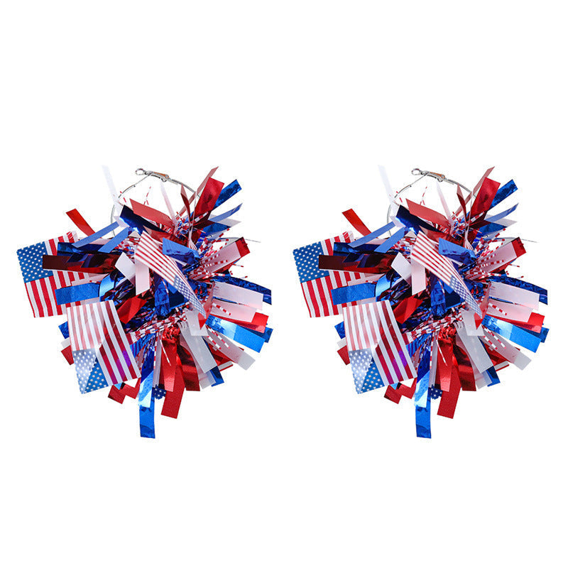 Red White Blue Bright Silk Exaggerated Personalized Holiday Atmosphere Earrings - A Pair of Flag Ribbons MegaBDM