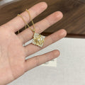 Women's Italian Brushed Cloth Clover Large Fritillary Clavicle Chain High-grade Necklace - XL232 Net Drill Large Size White Shell [Gold] MegaBDM