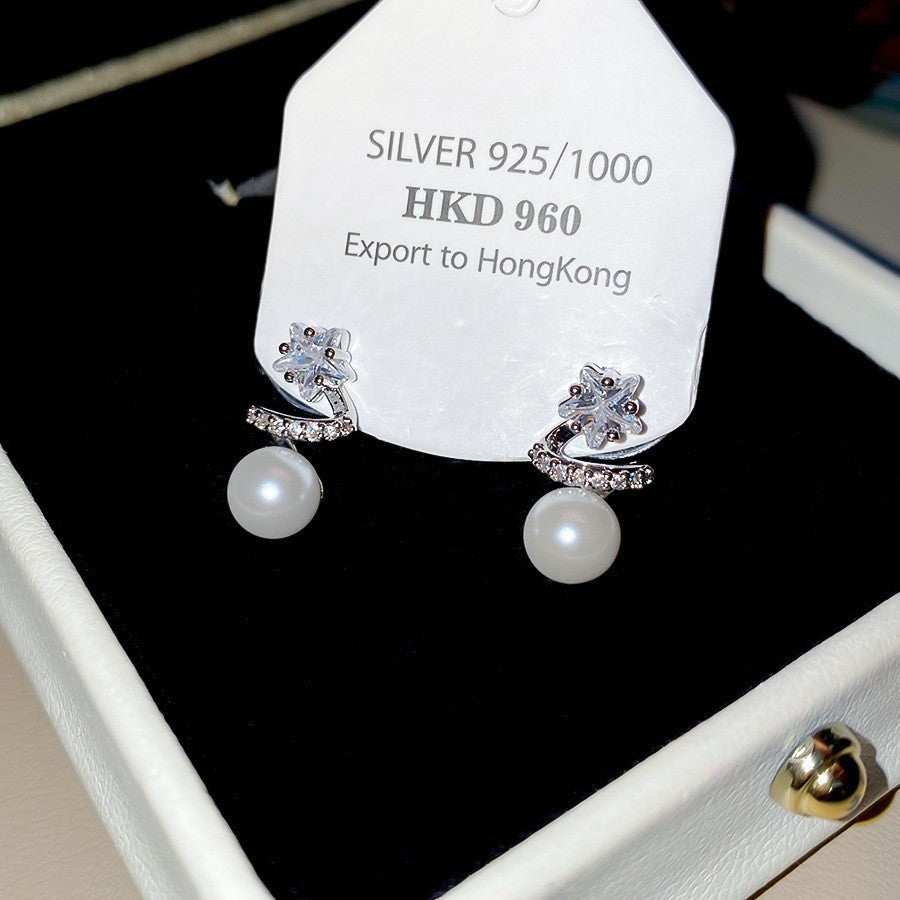 Women's Style Refined Zircon Flower Pearl Light Luxury High-grade Ear Earrings - 22# Silver Needle-Silver MegaBDM