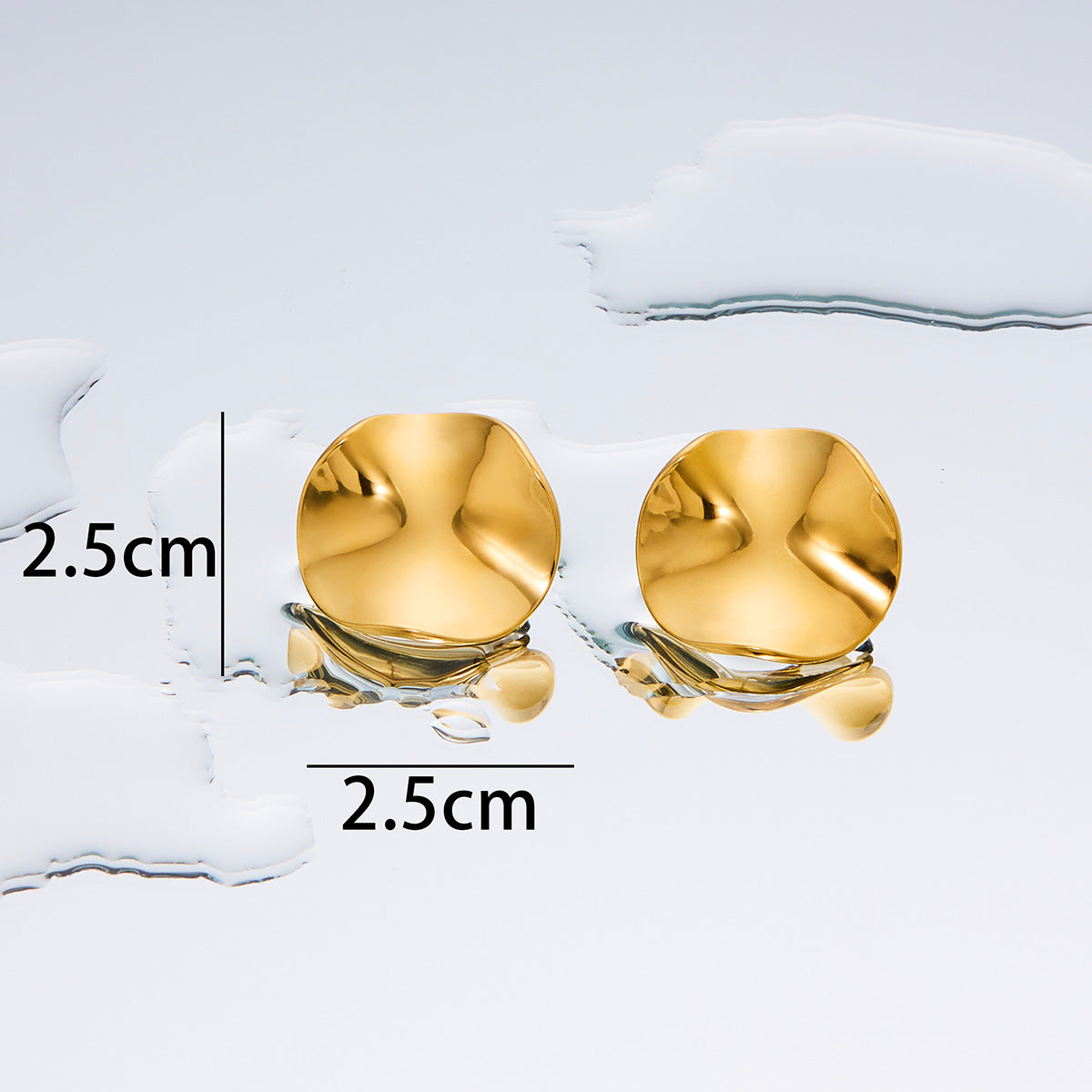 Women's Fashion Exaggerated Titanium Steel Ear High Sense Design Electroplating Stud Earrings - Wave round-Gold MegaBDM