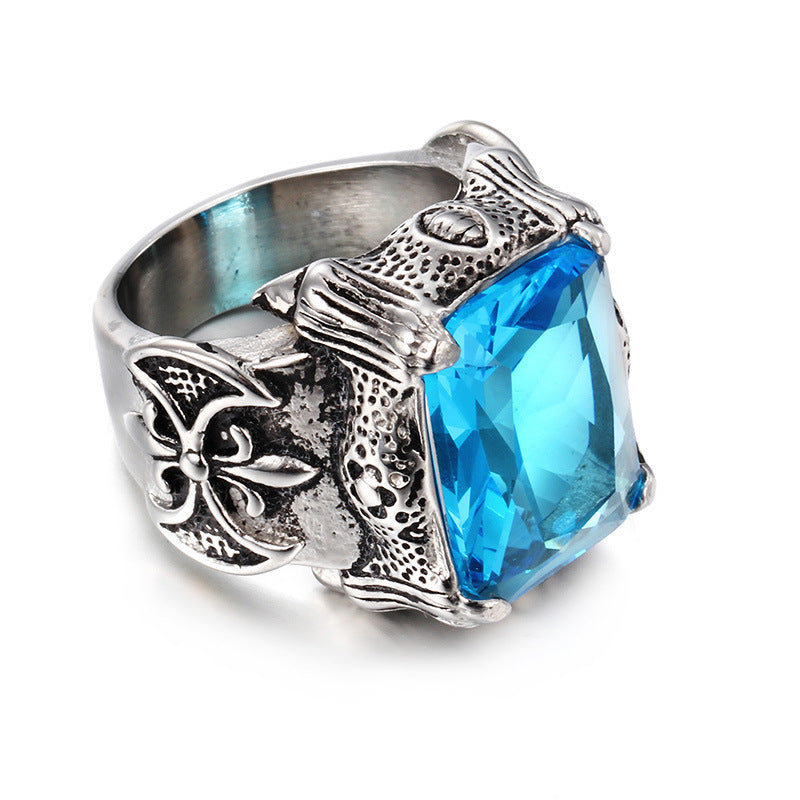 Men's Stainless Steel Hand Retro Punk Brother Ruby Titanium Rings - Steel Blue / No. 8 MegaBDM