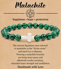 Women's & Men's Pink Zebra Tiger Eye Cross Malachite Elastic Bracelets - Cross Peacock Green with Card MegaBDM