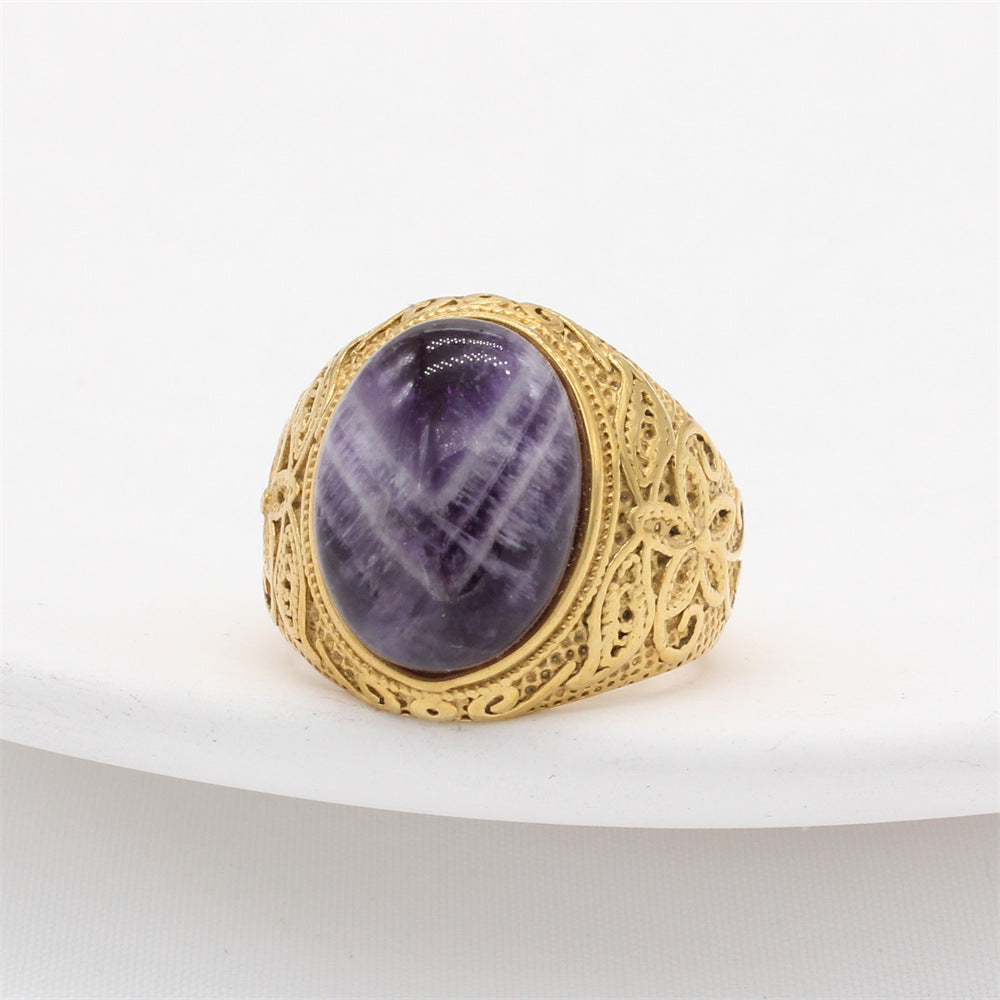Personality Vintage Engraving Gem Titanium Steel Rings - Golden Purple / No. 11 MegaBDM
