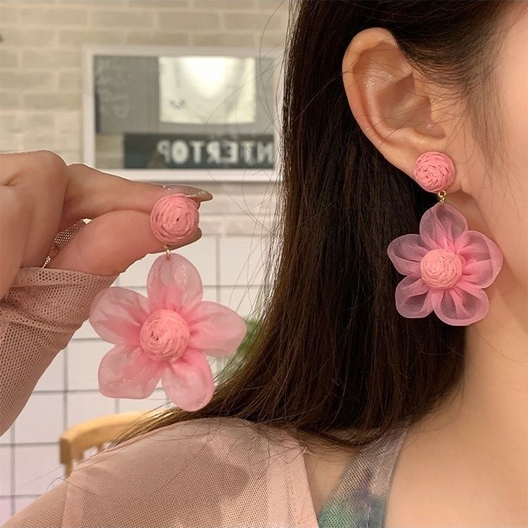 Palette Niche Design Sunflower Flower Female Vacation Style Stud Earrings - 9# Silver Needle-Pink MegaBDM